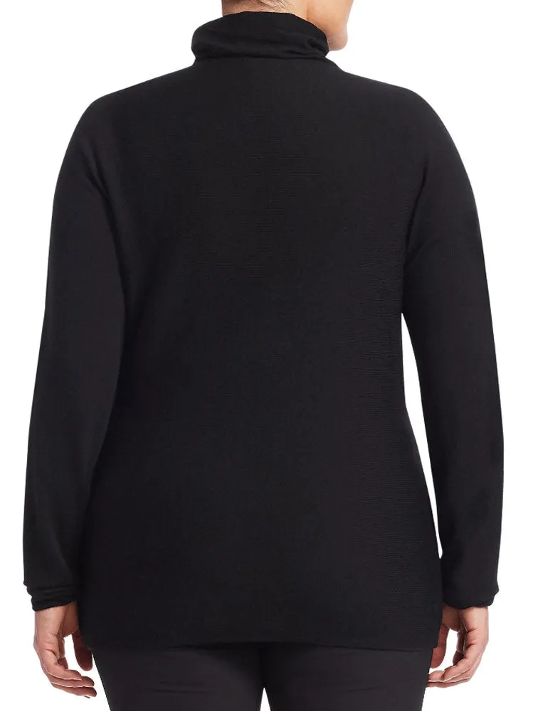 MARINA RINALDI Women's Black Azteco Turtleneck Sweater $565 NWT