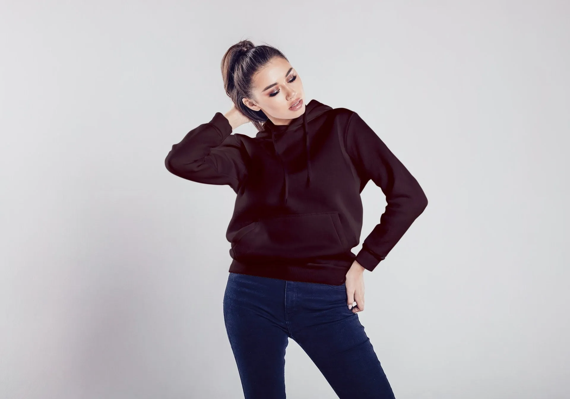 Maroon Solid Hooded Sweatshirt for Women