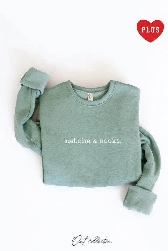 Matcha and Books Sage Colored Plus Graphic Sweatshirt