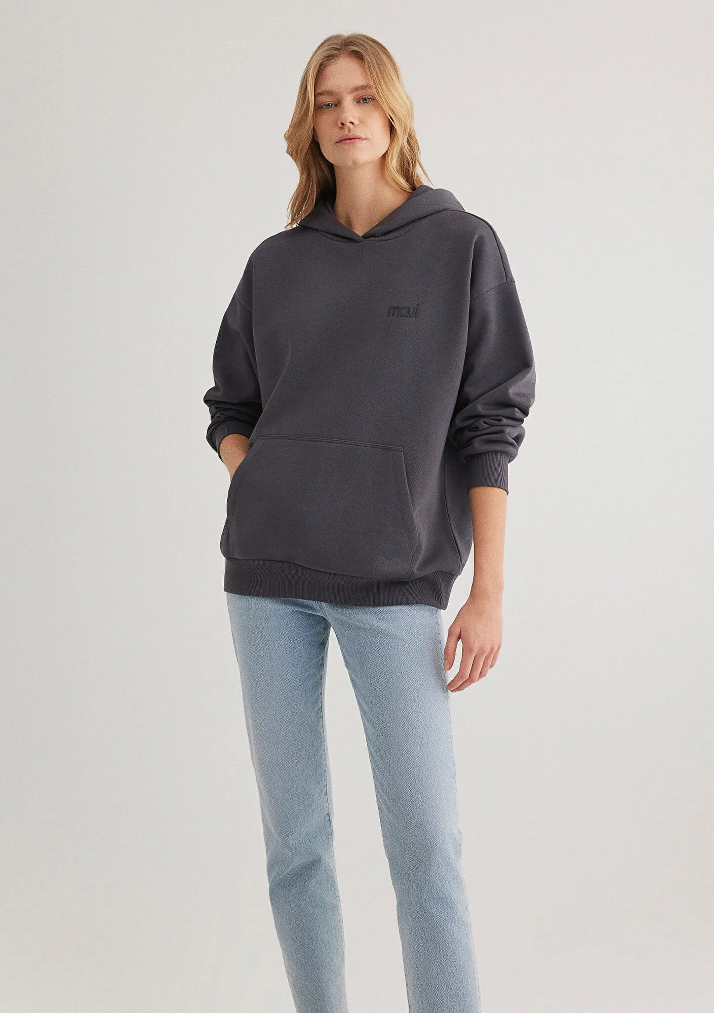 Mavi Logo Printed Hooded Anthracite Sweatshirt