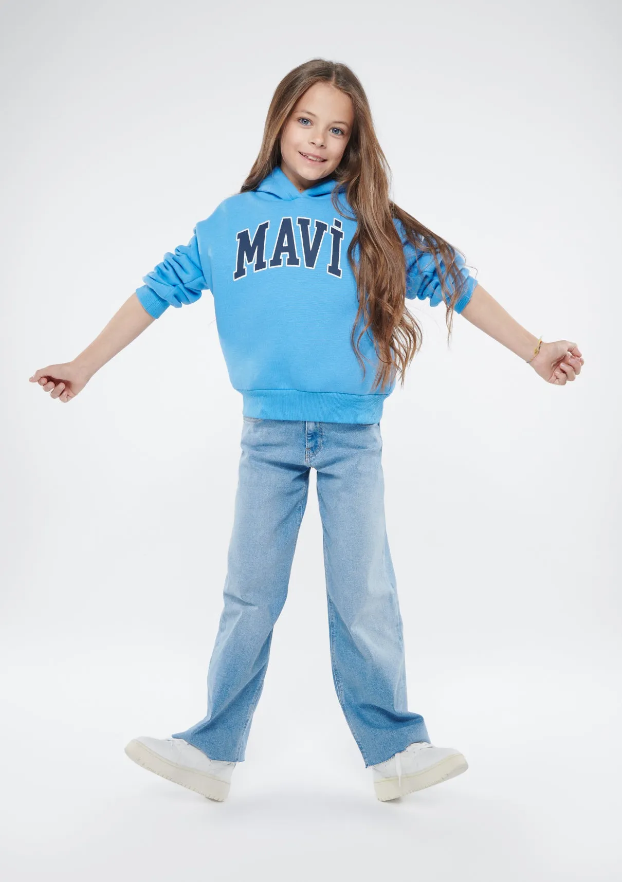 Mavi Logo Printed Hooded Blue Sweatshirt