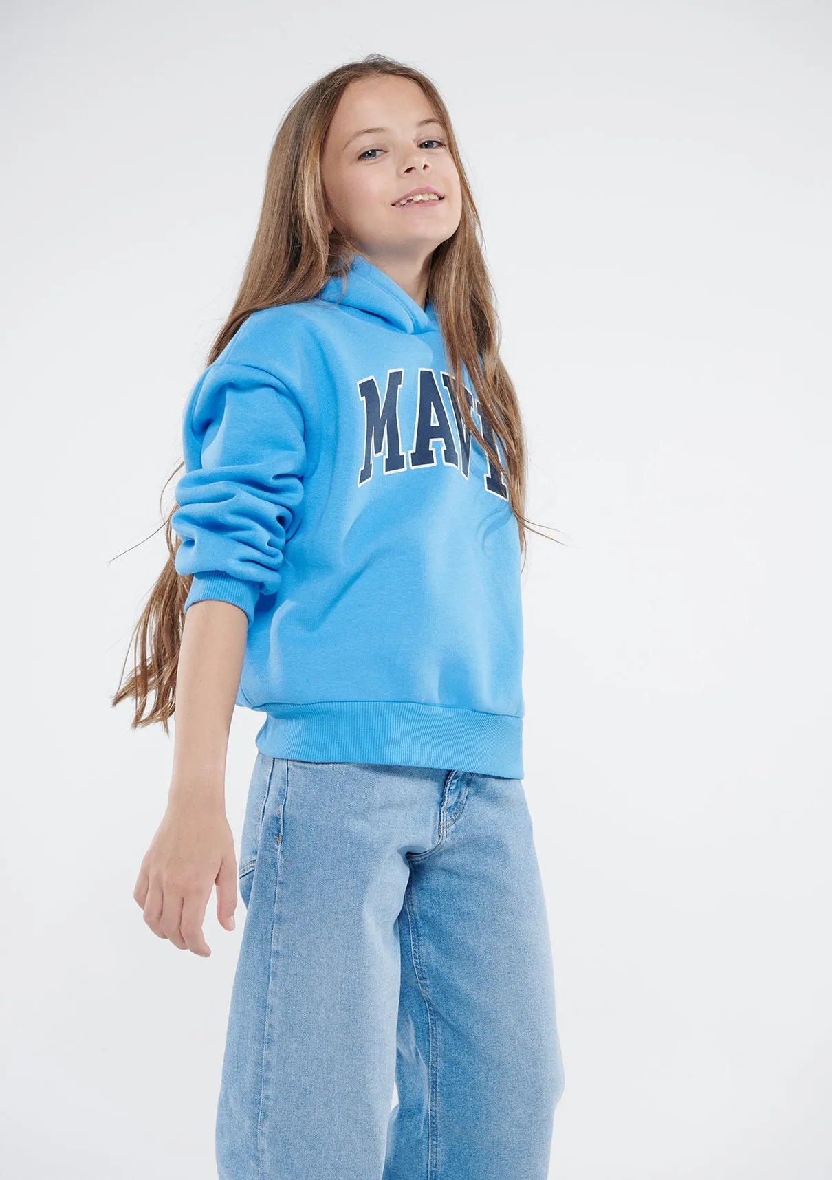 Mavi Logo Printed Hooded Blue Sweatshirt