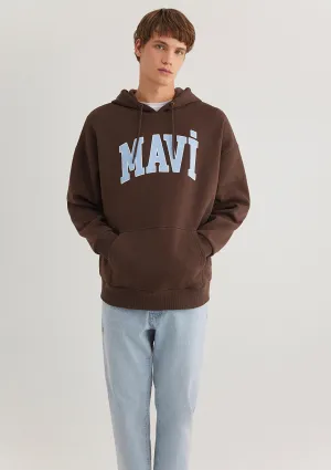 Mavi Logo Printed Hooded Brown Sweatshirt