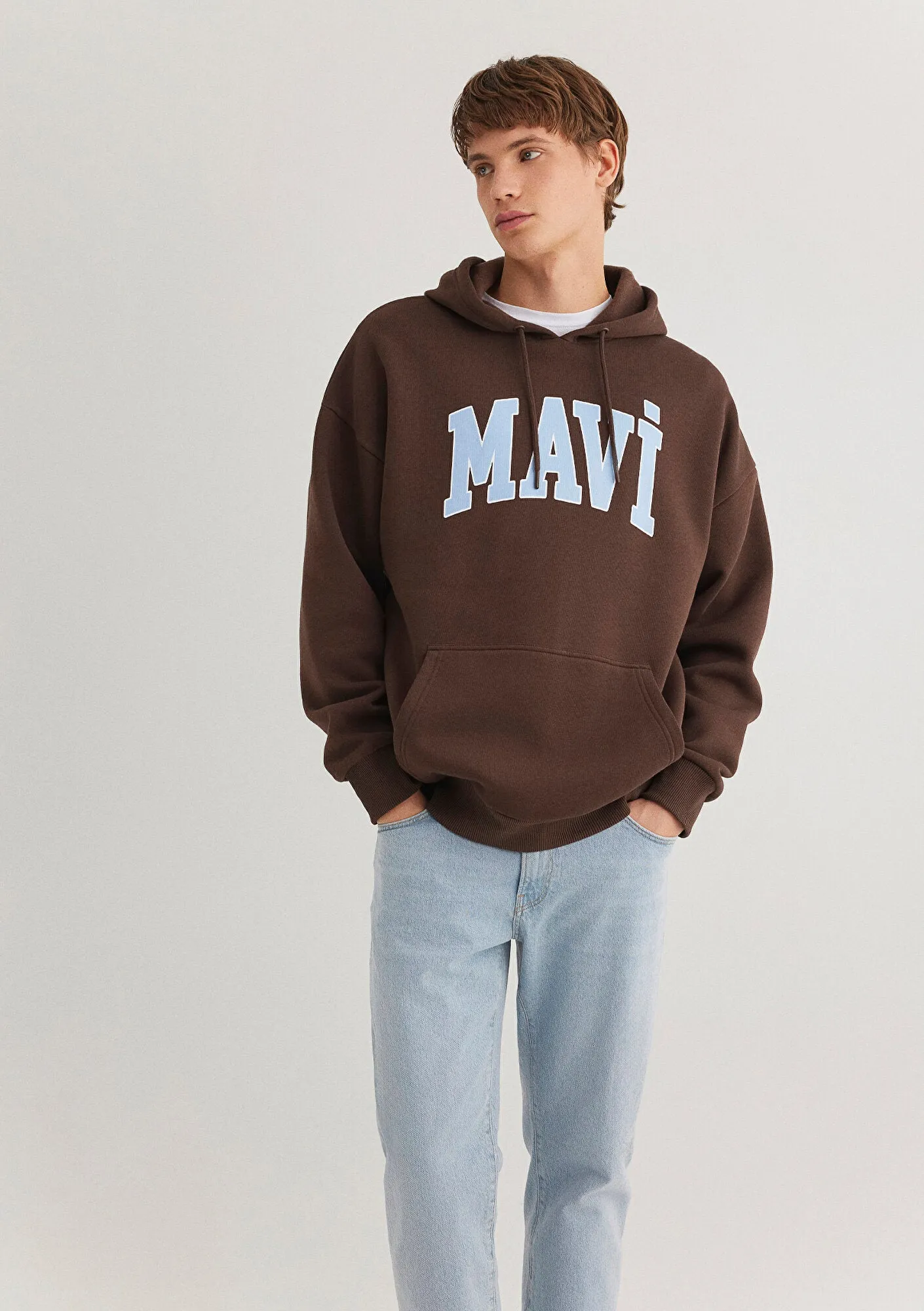 Mavi Logo Printed Hooded Brown Sweatshirt