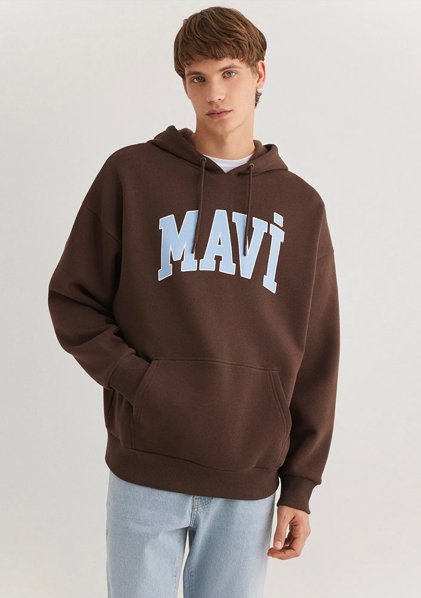 Mavi Logo Printed Hooded Brown Sweatshirt