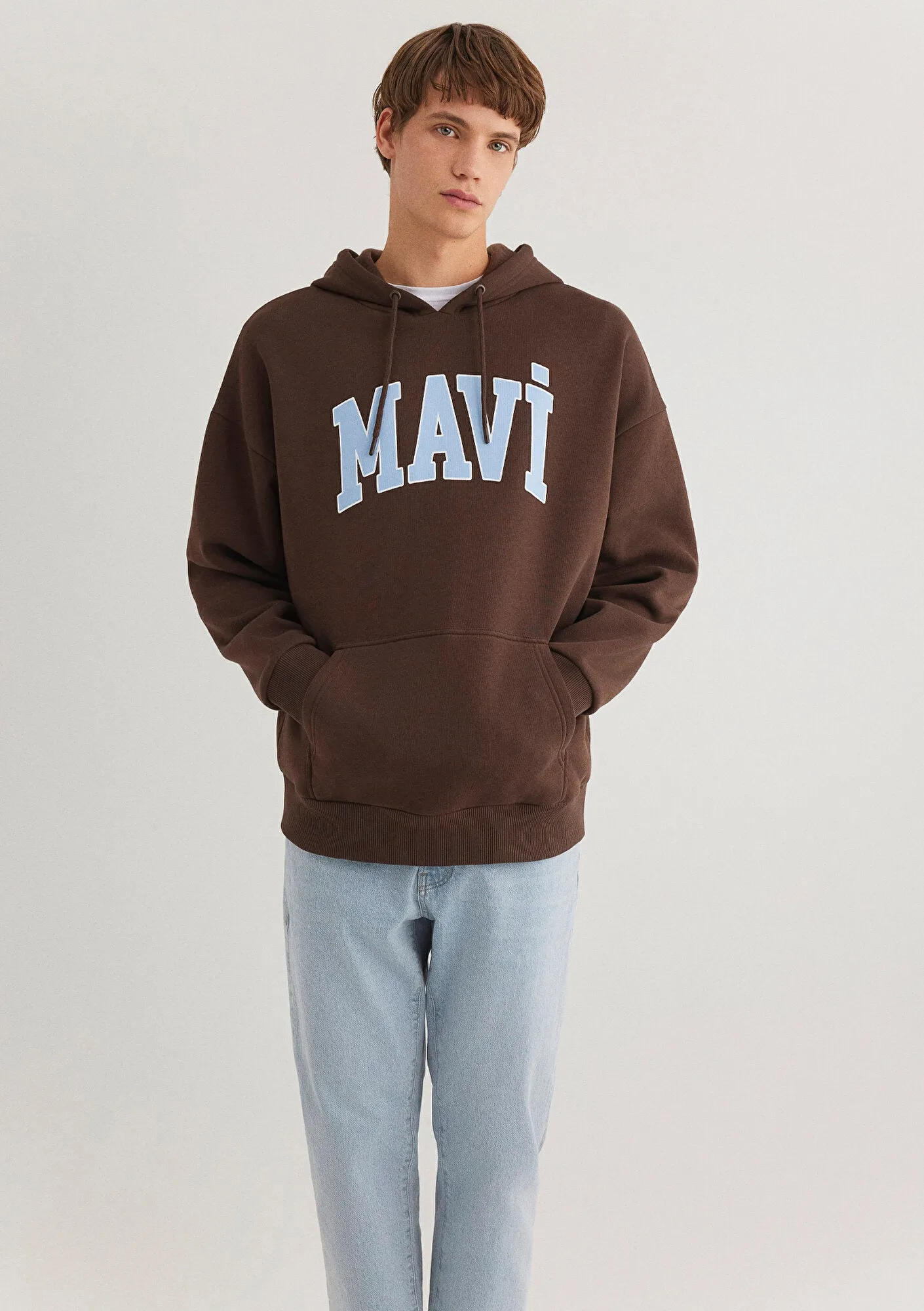 Mavi Logo Printed Hooded Brown Sweatshirt