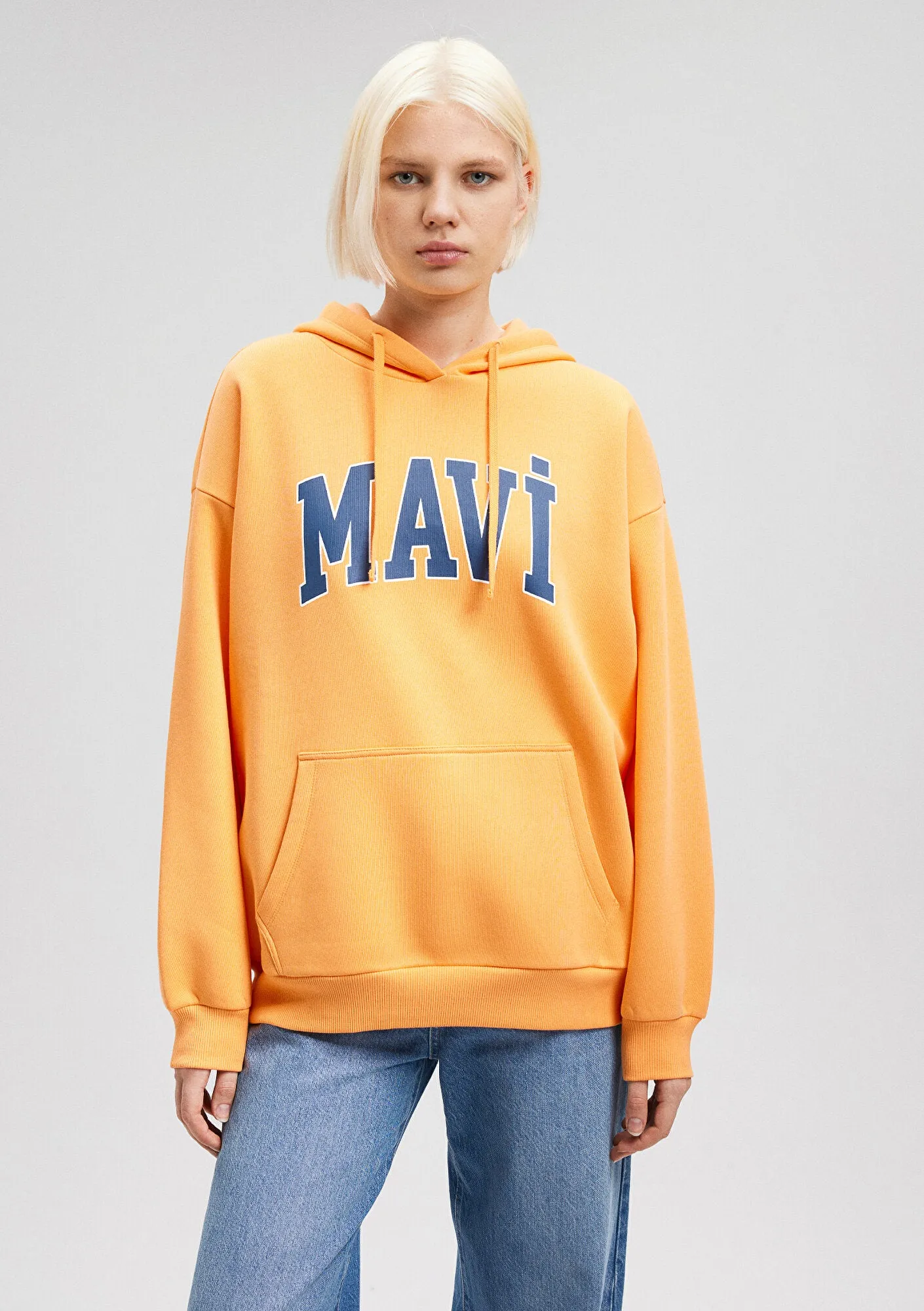 Mavi Logo Printed Hooded Orange Sweatshirt