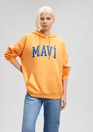 Mavi Logo Printed Hooded Orange Sweatshirt