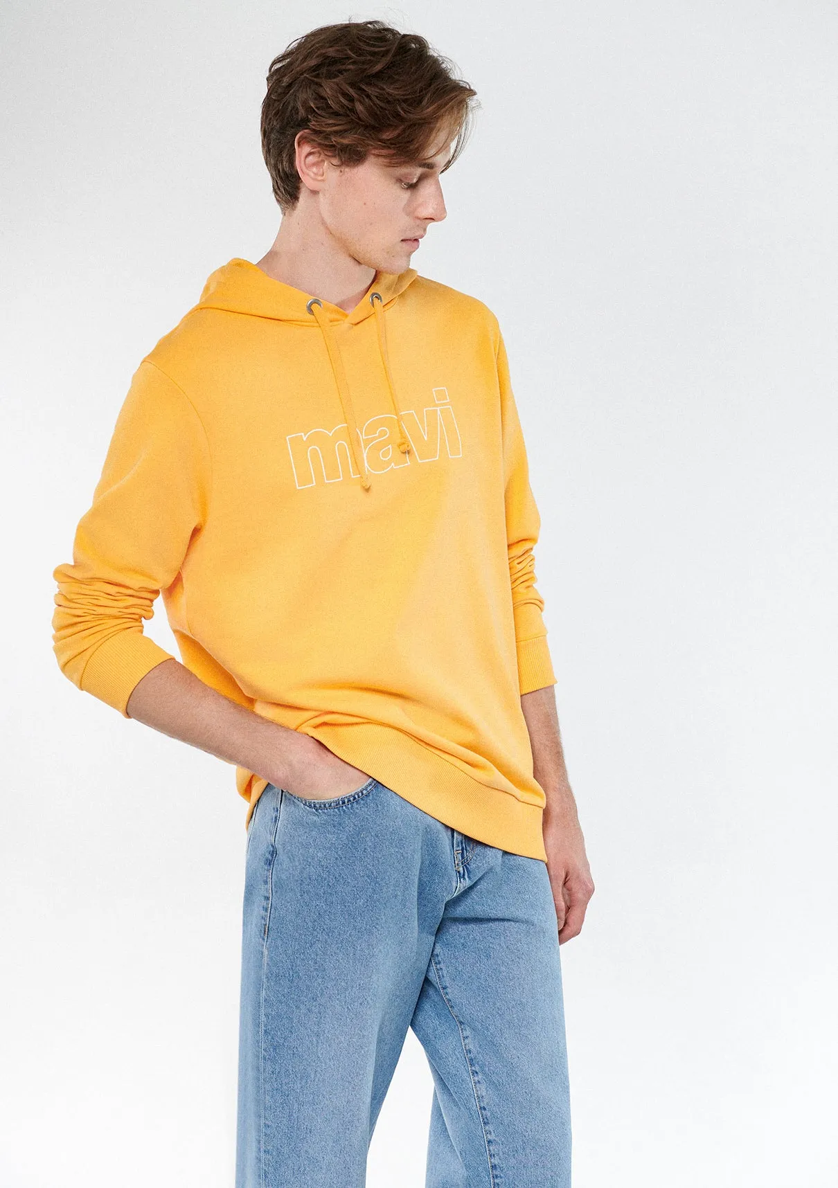 Mavi Logo Printed Hooded Yellow Sweatshirt