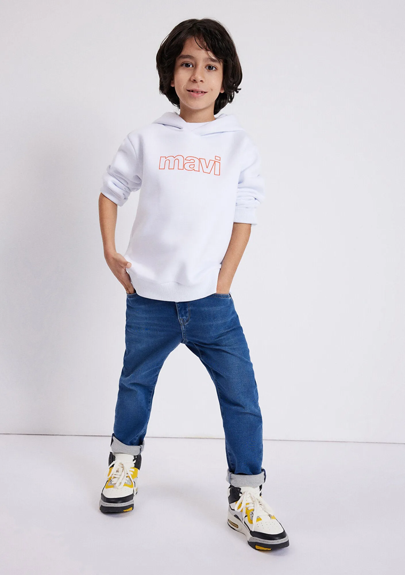 Mavi Logo Printed White Zip Up Sweatshirt