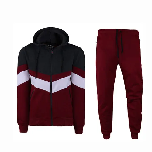 MEN CLASSIC 3 LAYERS STRIPE JOGGER SWEATSUIT DRAWSTRINGS S-5XL