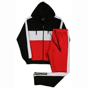 MEN VINTAGE CLASSIC COLOR BLOCK  WARM FLEECE SWEATSUIT JOGER ZIPPER BOTTOM