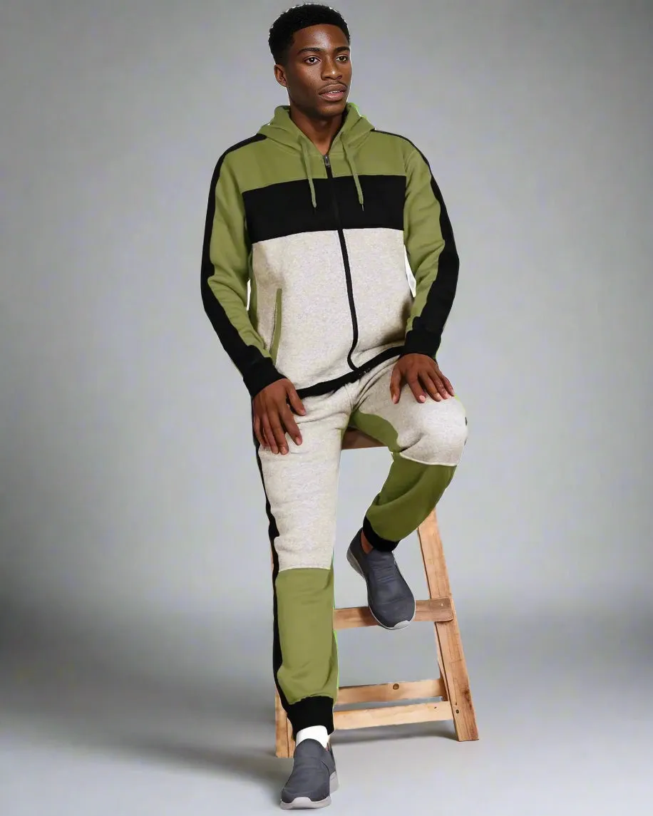 Mens' 2-Piece Jogger Sweatsuit Color Block Sweat jacket Sweatpants Fleece suit