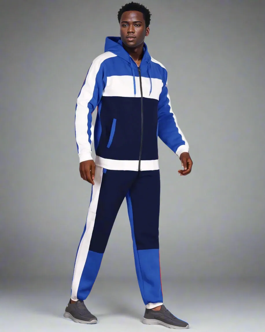 Mens' 2-Piece Jogger Sweatsuit Color Block Sweat jacket Sweatpants Fleece suit