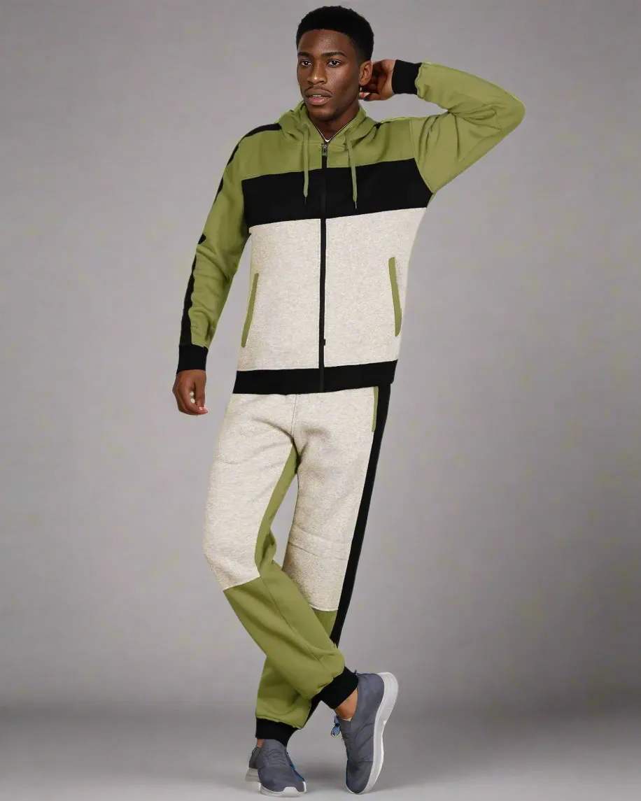 Mens' 2-Piece Jogger Sweatsuit Color Block Sweat jacket Sweatpants Fleece suit