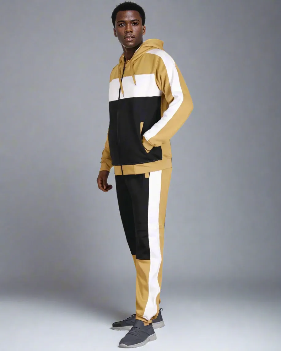 Mens' 2-Piece Jogger Sweatsuit Color Block Sweat jacket Sweatpants Fleece suit