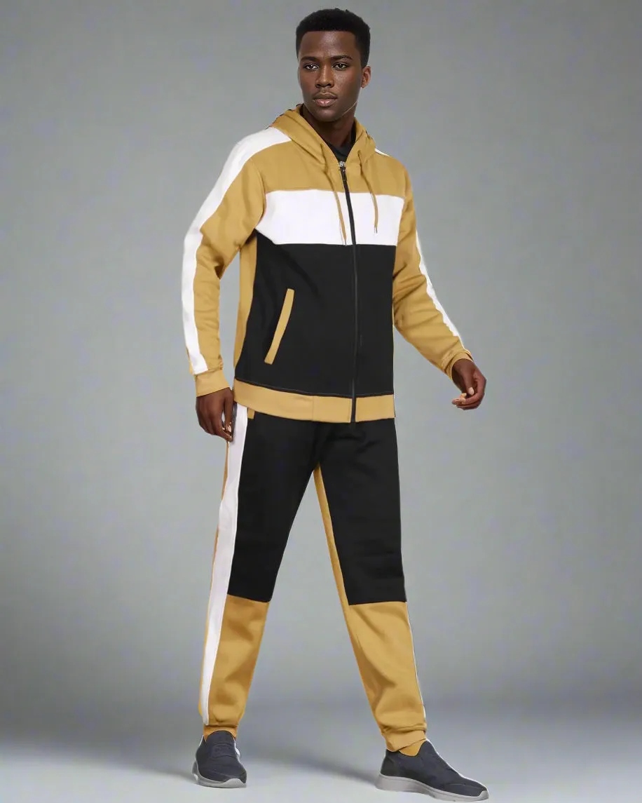 Mens' 2-Piece Jogger Sweatsuit Color Block Sweat jacket Sweatpants Fleece suit