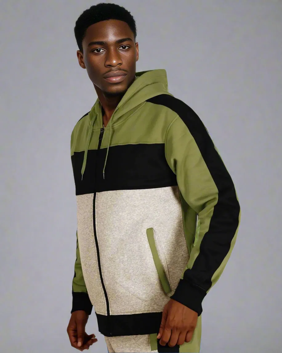 Mens' 2-Piece Jogger Sweatsuit Color Block Sweat jacket Sweatpants Fleece suit