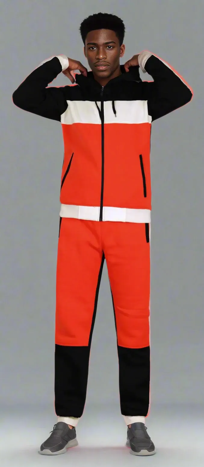 Mens' 2-Piece Jogger Sweatsuit Color Block Sweat jacket Sweatpants Fleece suit
