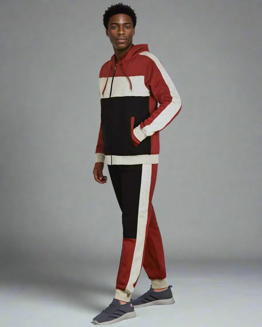 Mens' 2-Piece Jogger Sweatsuit Color Block Sweat jacket Sweatpants Fleece suit