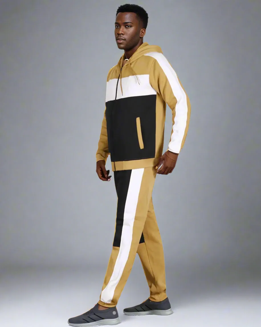 Mens' 2-Piece Jogger Sweatsuit Color Block Sweat jacket Sweatpants Fleece suit