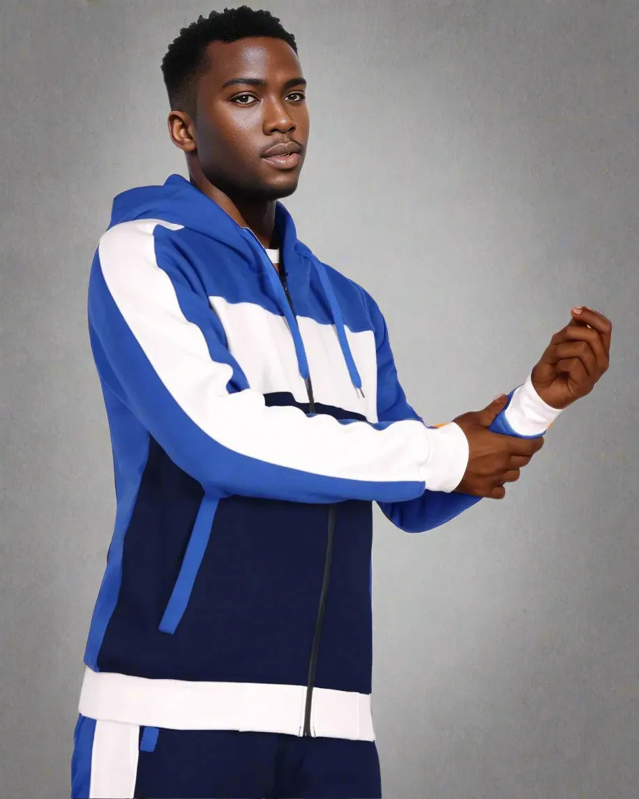 Mens' 2-Piece Jogger Sweatsuit Color Block Sweat jacket Sweatpants Fleece suit