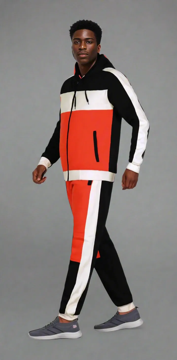 Mens' 2-Piece Jogger Sweatsuit Color Block Sweat jacket Sweatpants Fleece suit