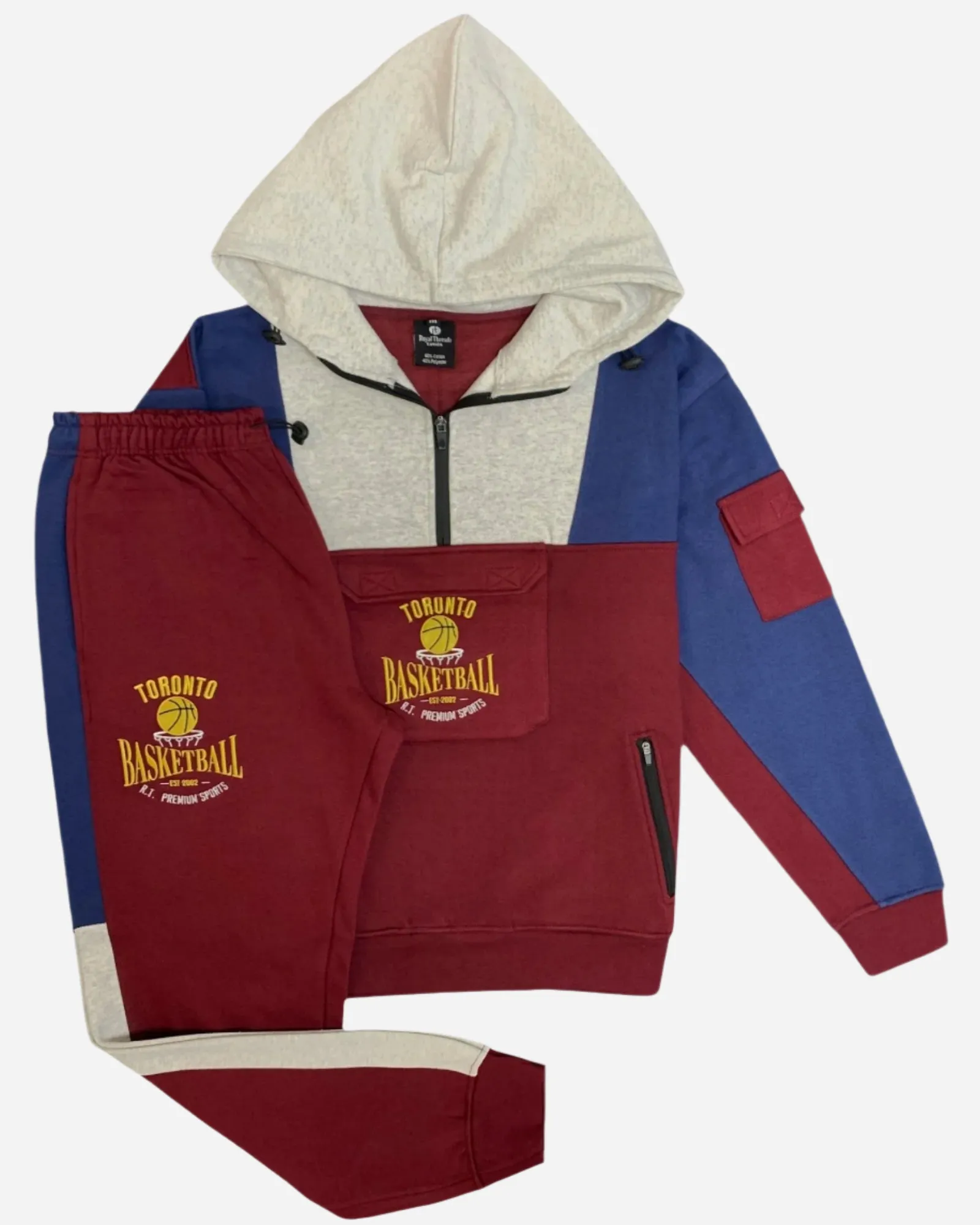 Men’s 2-Piece Sweatsuit Quarter Zip basketball Theme Hoodie and sweatpants Heavy Duty Winter Fleece Outfit