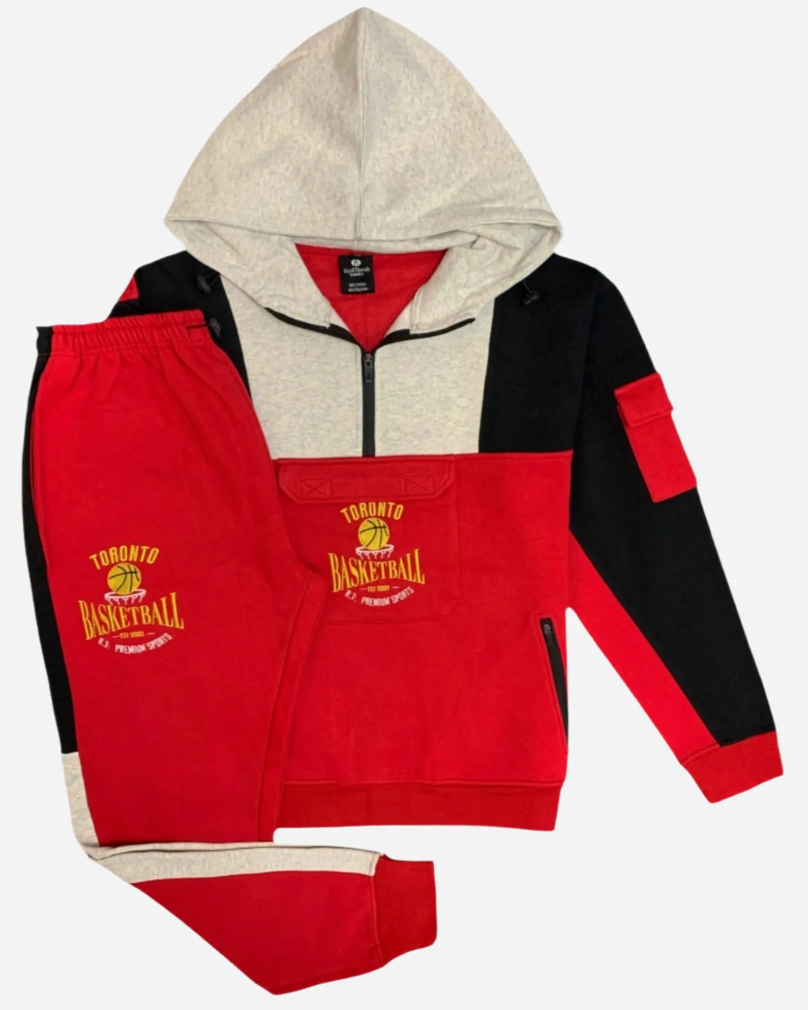 Men’s 2-Piece Sweatsuit Quarter Zip basketball Theme Hoodie and sweatpants Heavy Duty Winter Fleece Outfit