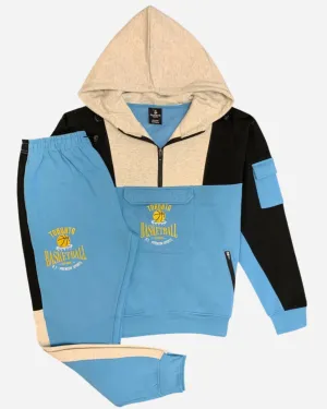 Men’s 2-Piece Sweatsuit Quarter Zip basketball Theme Hoodie and sweatpants Heavy Duty Winter Fleece Outfit