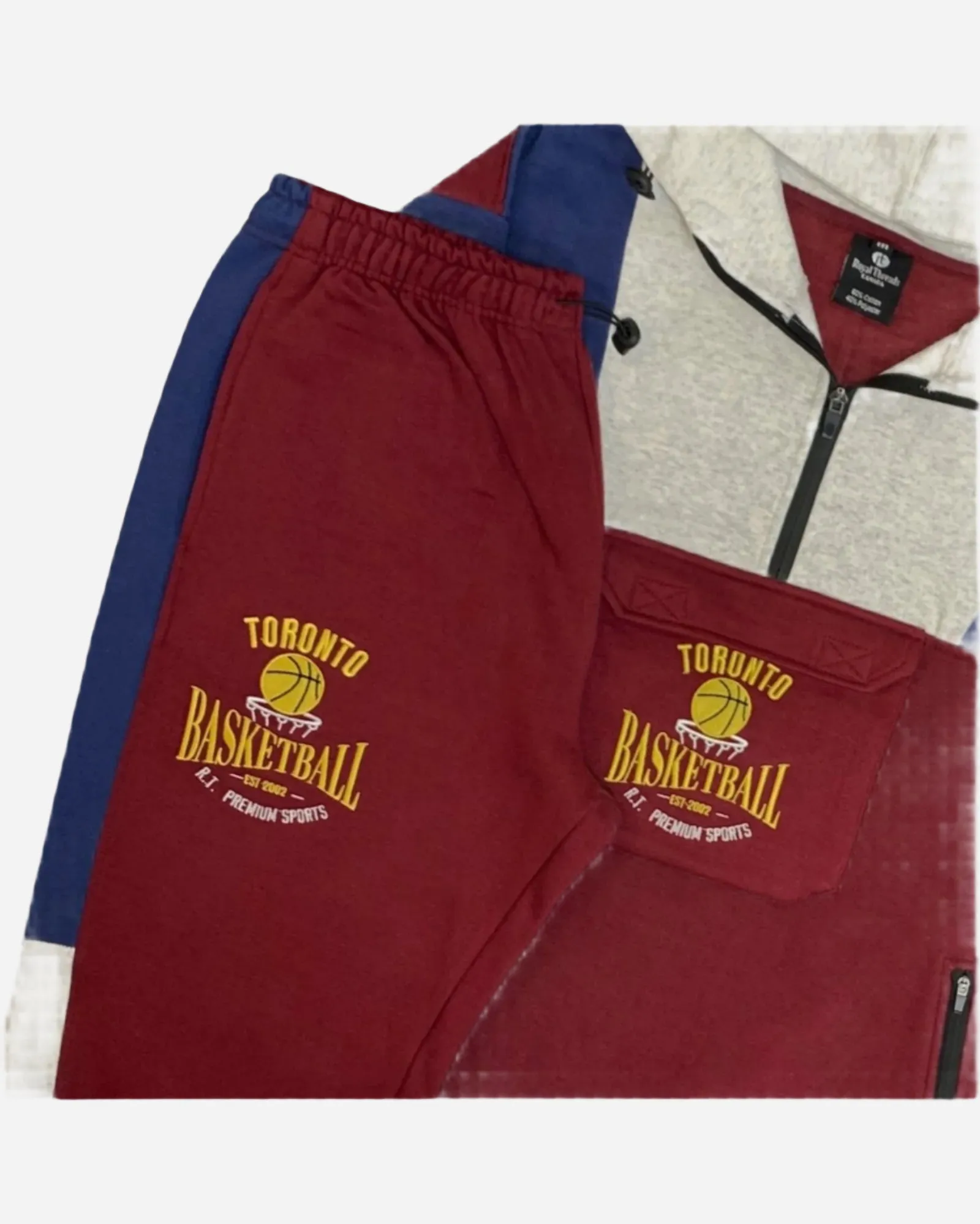 Men’s 2-Piece Sweatsuit Quarter Zip basketball Theme Hoodie and sweatpants Heavy Duty Winter Fleece Outfit