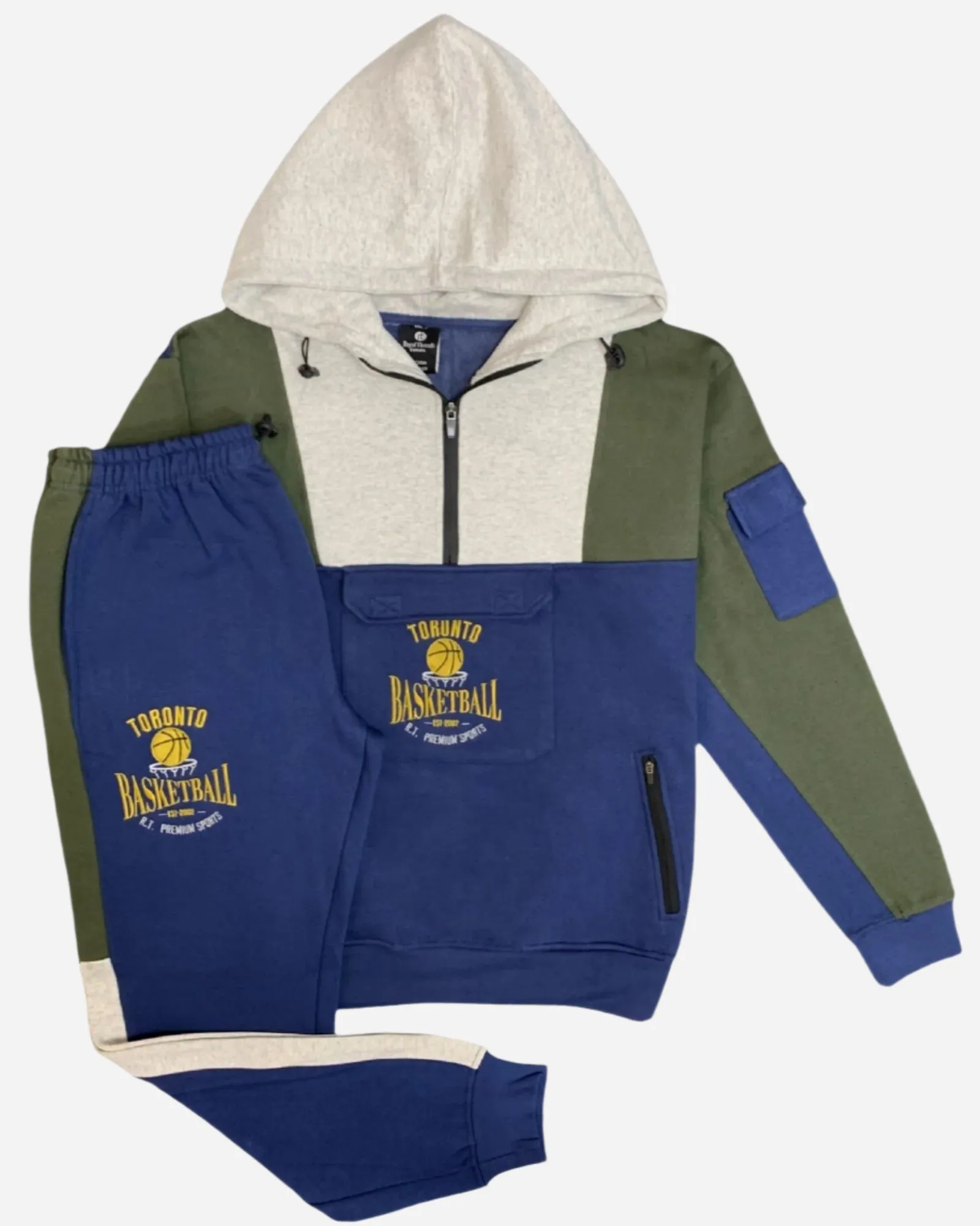 Men’s 2-Piece Sweatsuit Quarter Zip basketball Theme Hoodie and sweatpants Heavy Duty Winter Fleece Outfit
