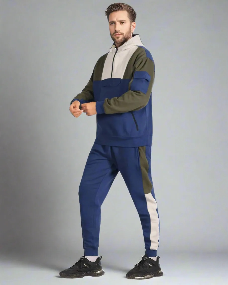 Men's 2-Piece Sweatsuit Quarter Zip Hoodie With Jogger sweatpants Heavy Fleece Outfit