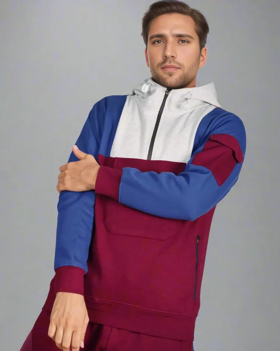 Men's 2-Piece Sweatsuit Quarter Zip Hoodie With Jogger sweatpants Heavy Fleece Outfit