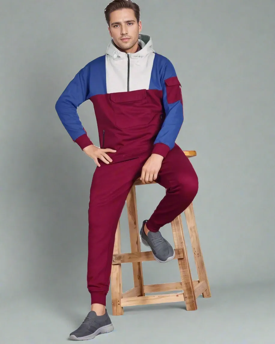 Men's 2-Piece Sweatsuit Quarter Zip Hoodie With Jogger sweatpants Heavy Fleece Outfit
