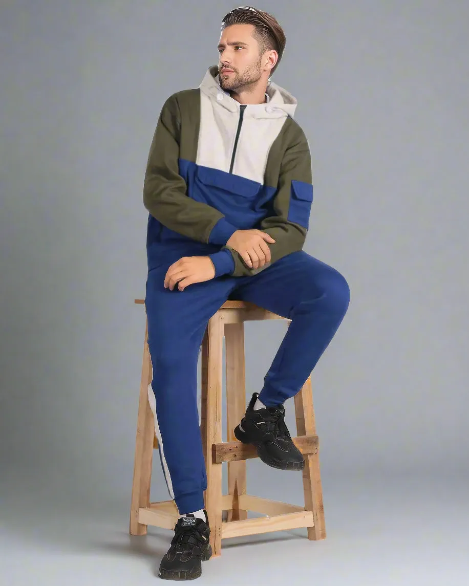 Men's 2-Piece Sweatsuit Quarter Zip Hoodie With Jogger sweatpants Heavy Fleece Outfit