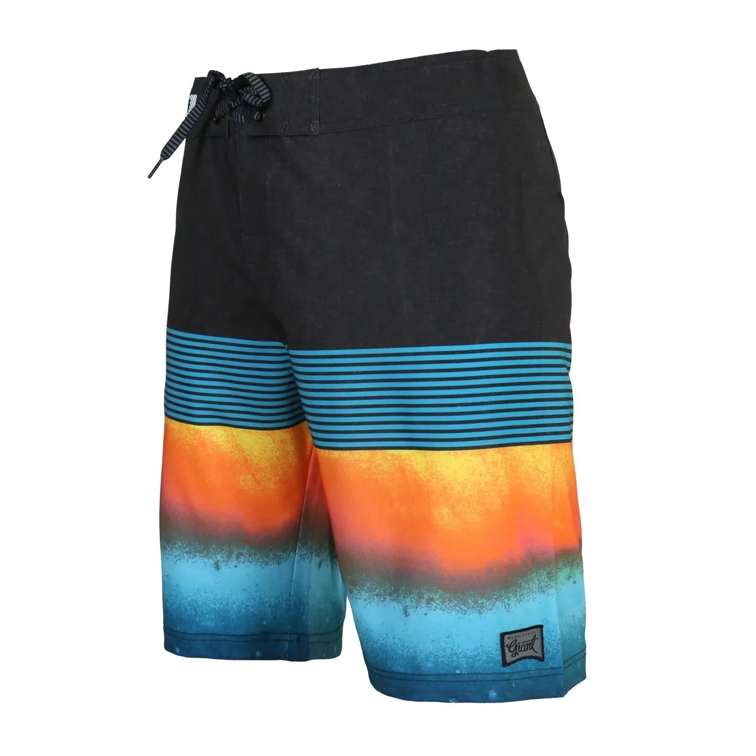 Men's Black & Blue Sunset Gradient Striped Board Shorts