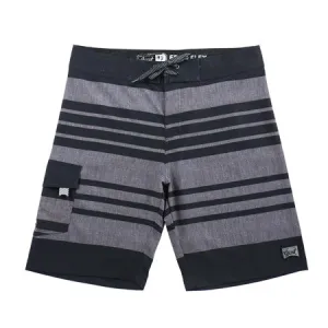 Men's Black & Grey Striped Board Shorts with Velcro Pockets