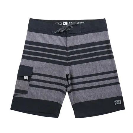 Men's Black & Grey Striped Board Shorts with Velcro Pockets