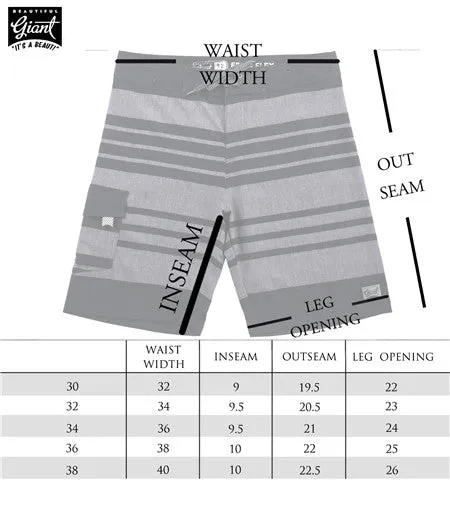 Men's Board Shorts in Grey, Light Blue, Green, & Black Stripes