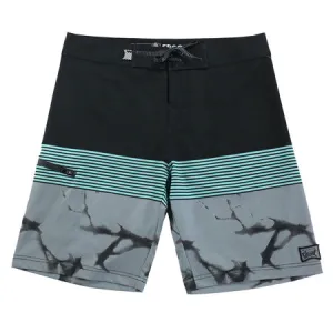 Men's Board Shorts with Black & Green Stripes, Gray Marble Pattern