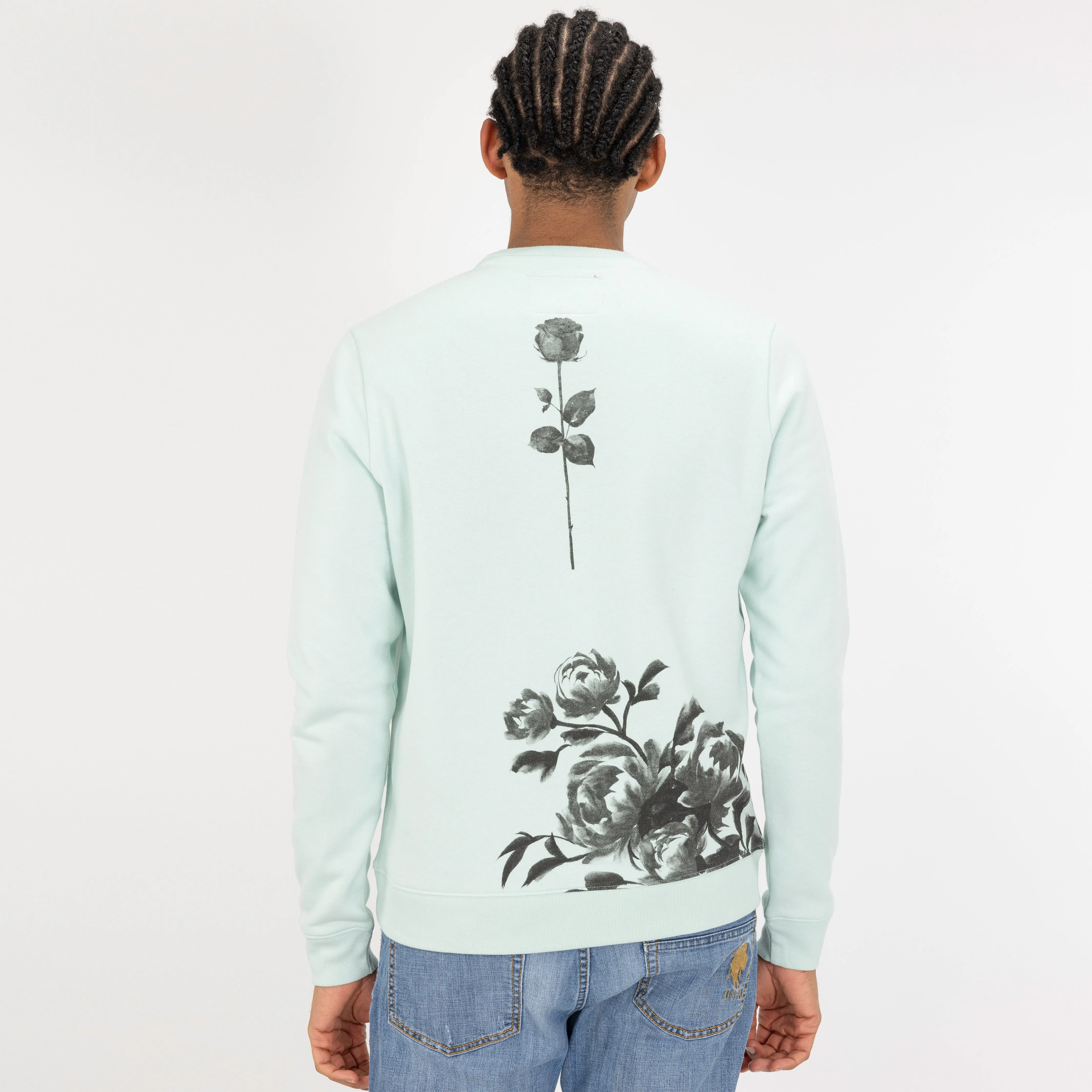 Mens Graphic Wraparound Crewneck Sweatshirt - Glacier / Peace