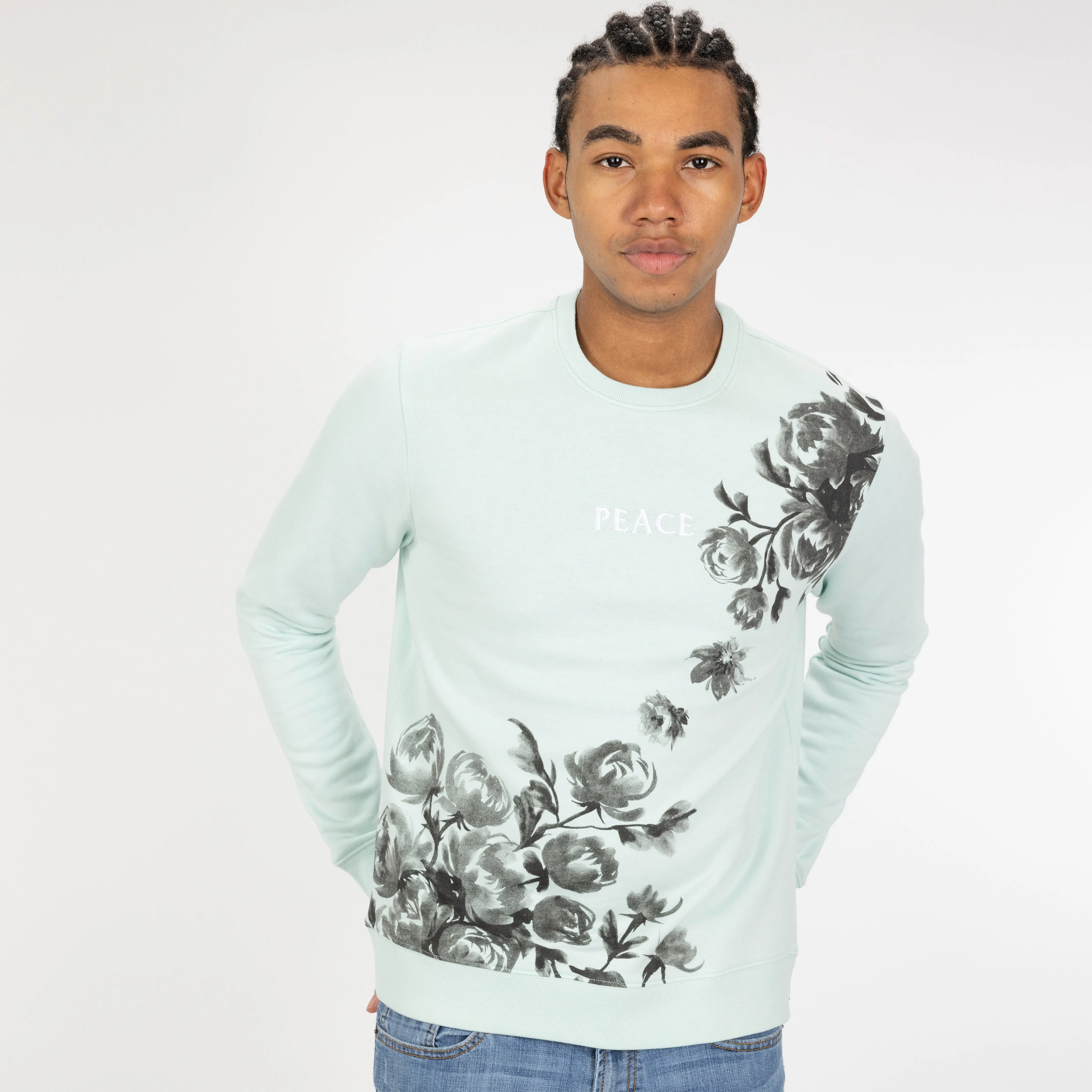 Mens Graphic Wraparound Crewneck Sweatshirt - Glacier / Peace