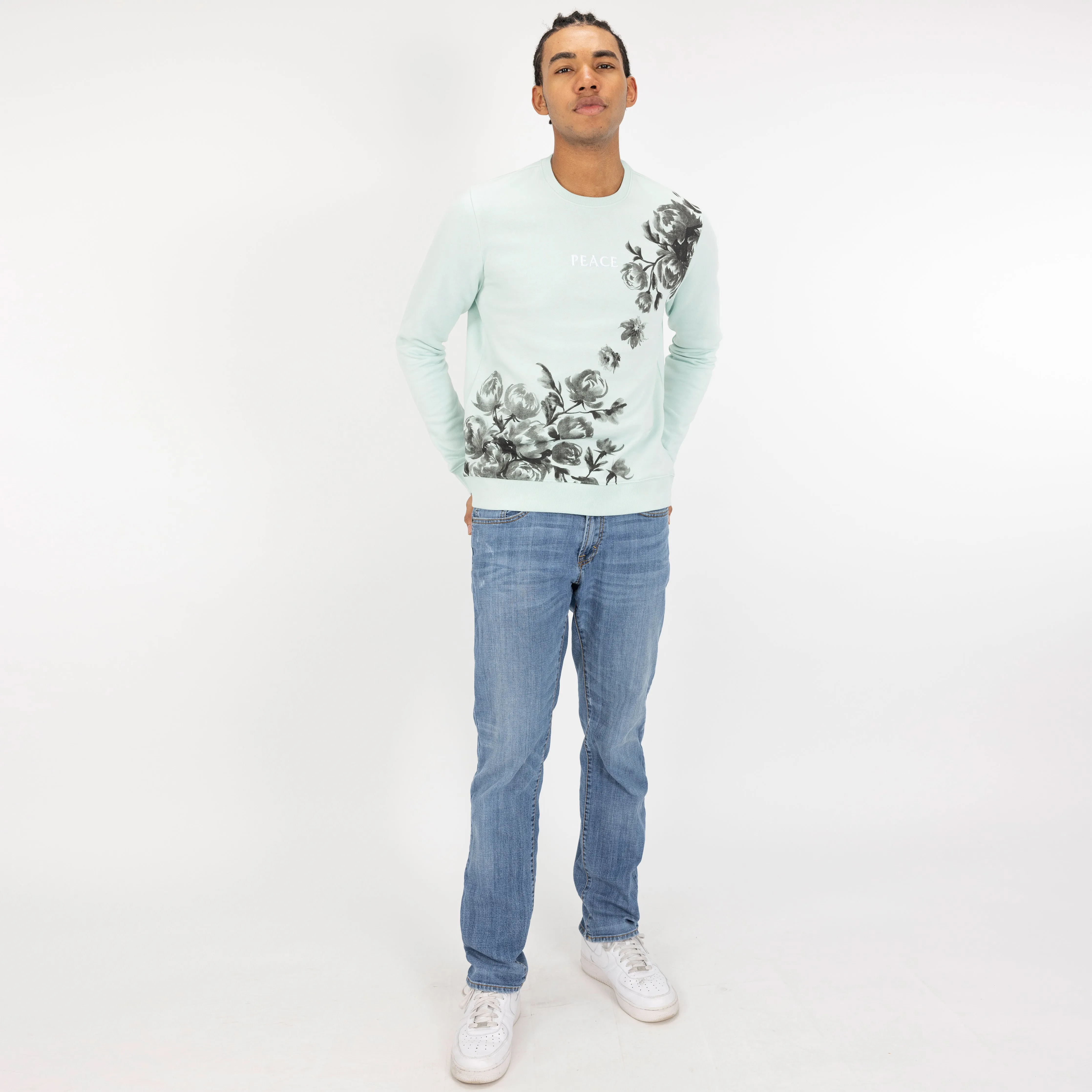 Mens Graphic Wraparound Crewneck Sweatshirt - Glacier / Peace