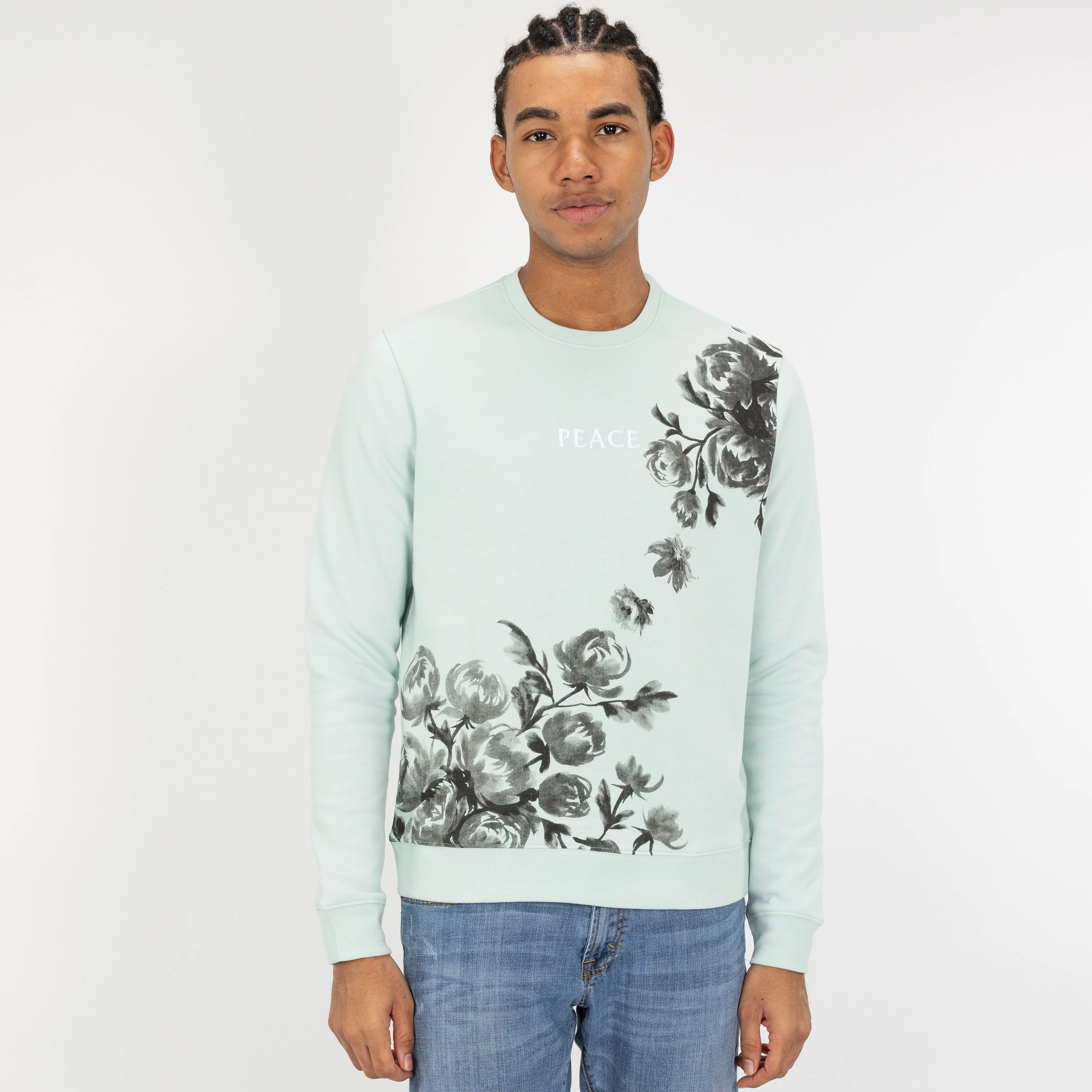 Mens Graphic Wraparound Crewneck Sweatshirt - Glacier / Peace