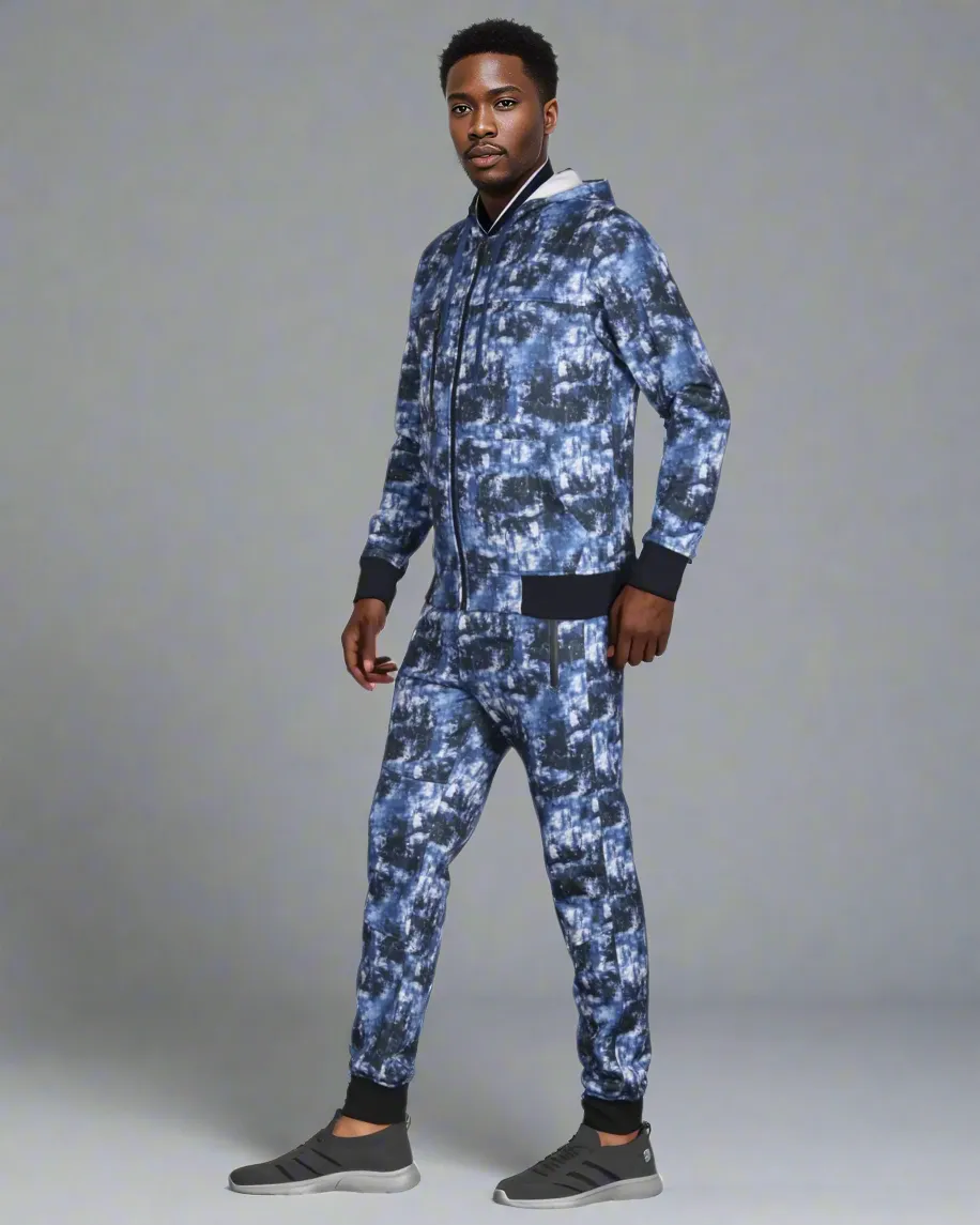 Men’s Print Design Fleece Suit Sweat Jacket & Sweatpants Jogging Set