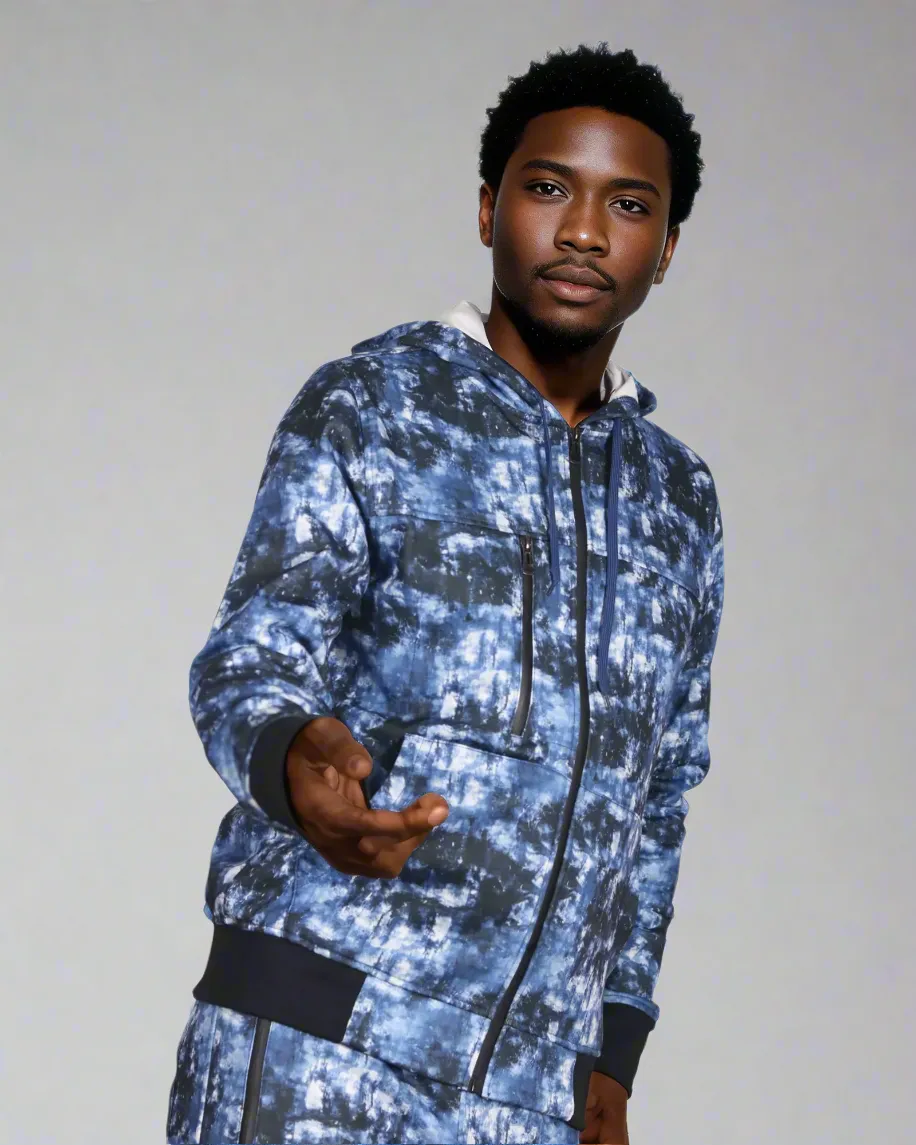 Men’s Print Design Fleece Suit Sweat Jacket & Sweatpants Jogging Set