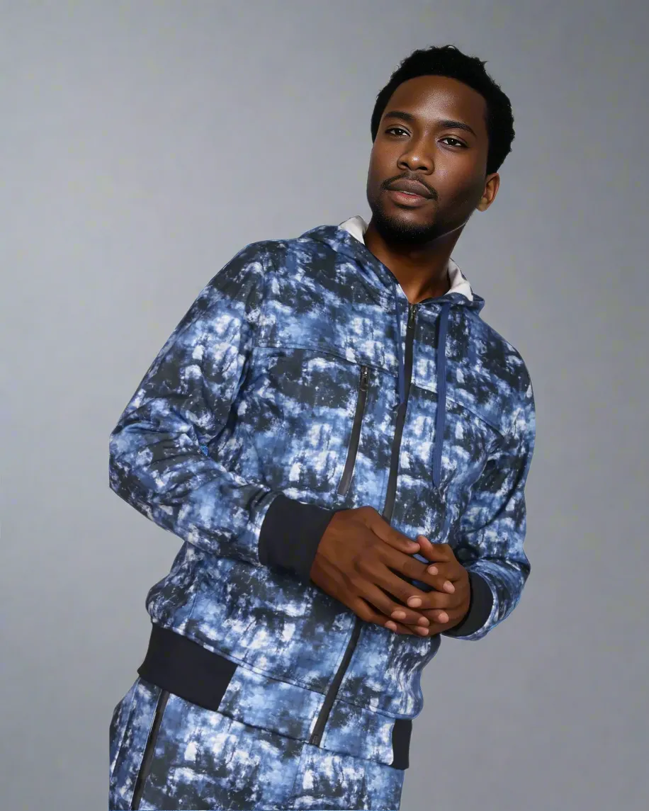 Men’s Print Design Fleece Suit Sweat Jacket & Sweatpants Jogging Set