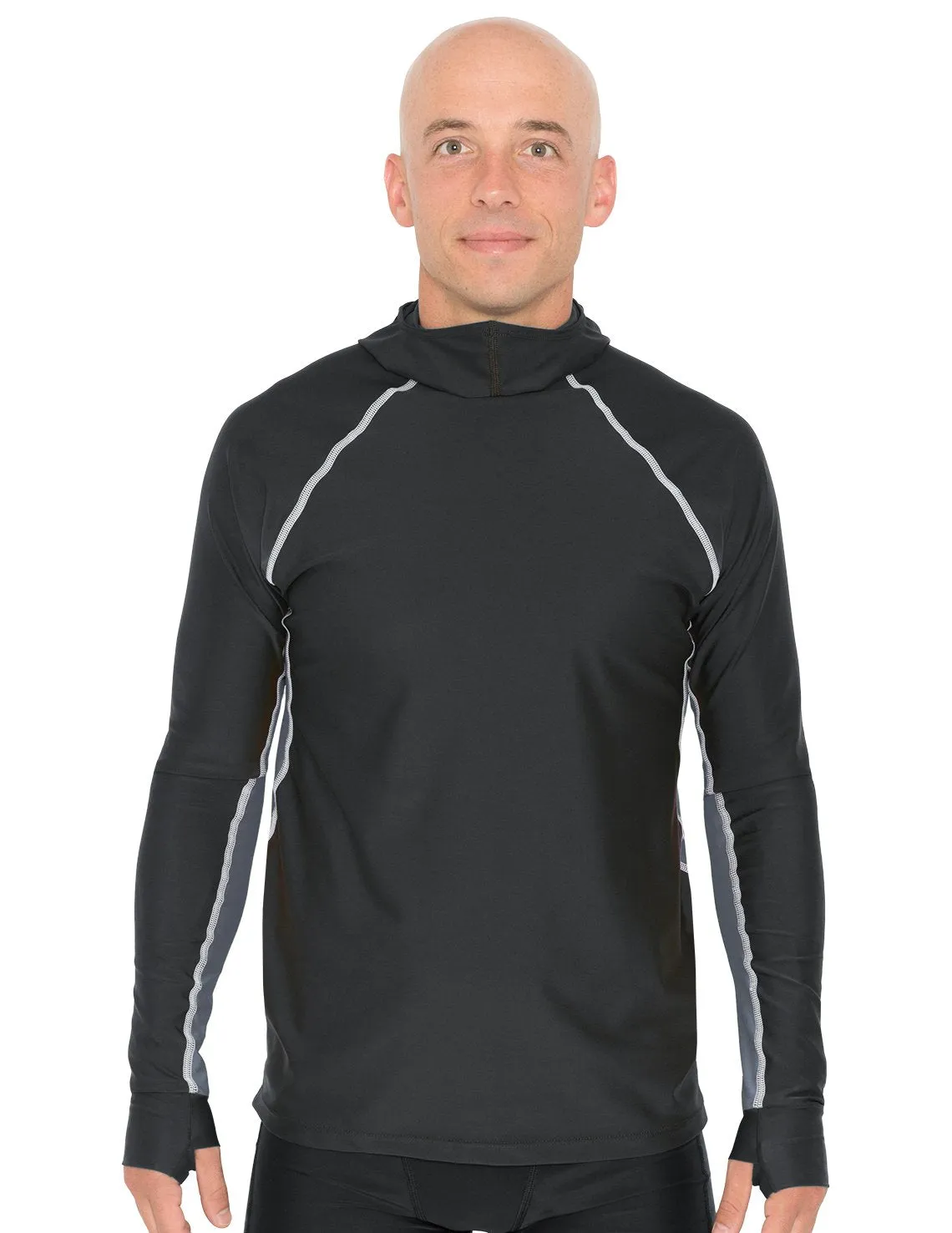 Men's Snorkel Hoodie Long Sleeve Rash Guard - Black / Gray