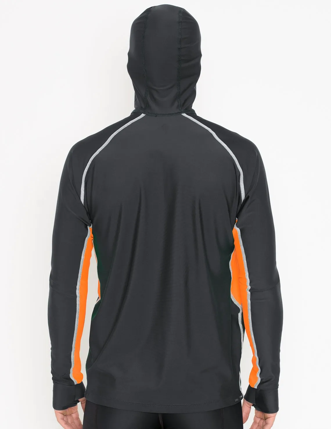 Men's Snorkel Hoodie Long Sleeve Rash Guard - Black / Orange